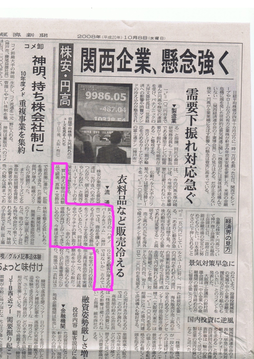 2008年10月8日　日経記事